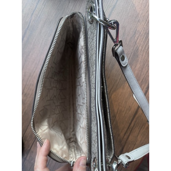 Calvin Klein Grey Handbag/Purse Adjustable Strap All Over Logo Silver Accents - Picture 8 of 12